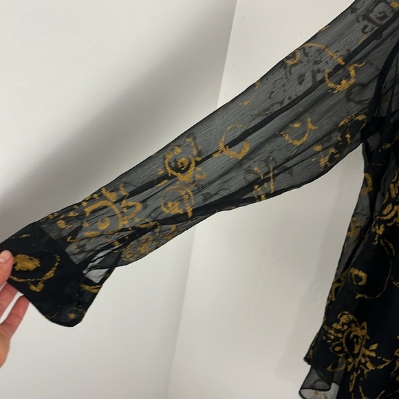 Lauren Ralph Lauren Black Sheer Ruffled Black and Gold Blouse - Picture 10 of 14